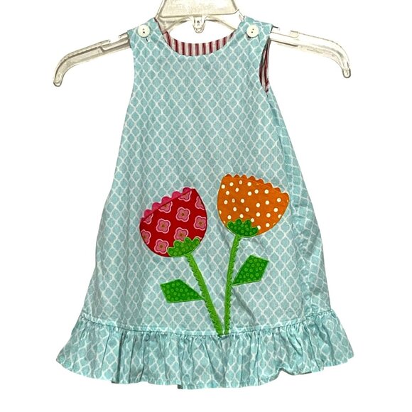 Vtg Mulberry St Toddler Girls Jumper Dress 3T Christmas Rudolph Spring Tulips - Picture 4 of 8
